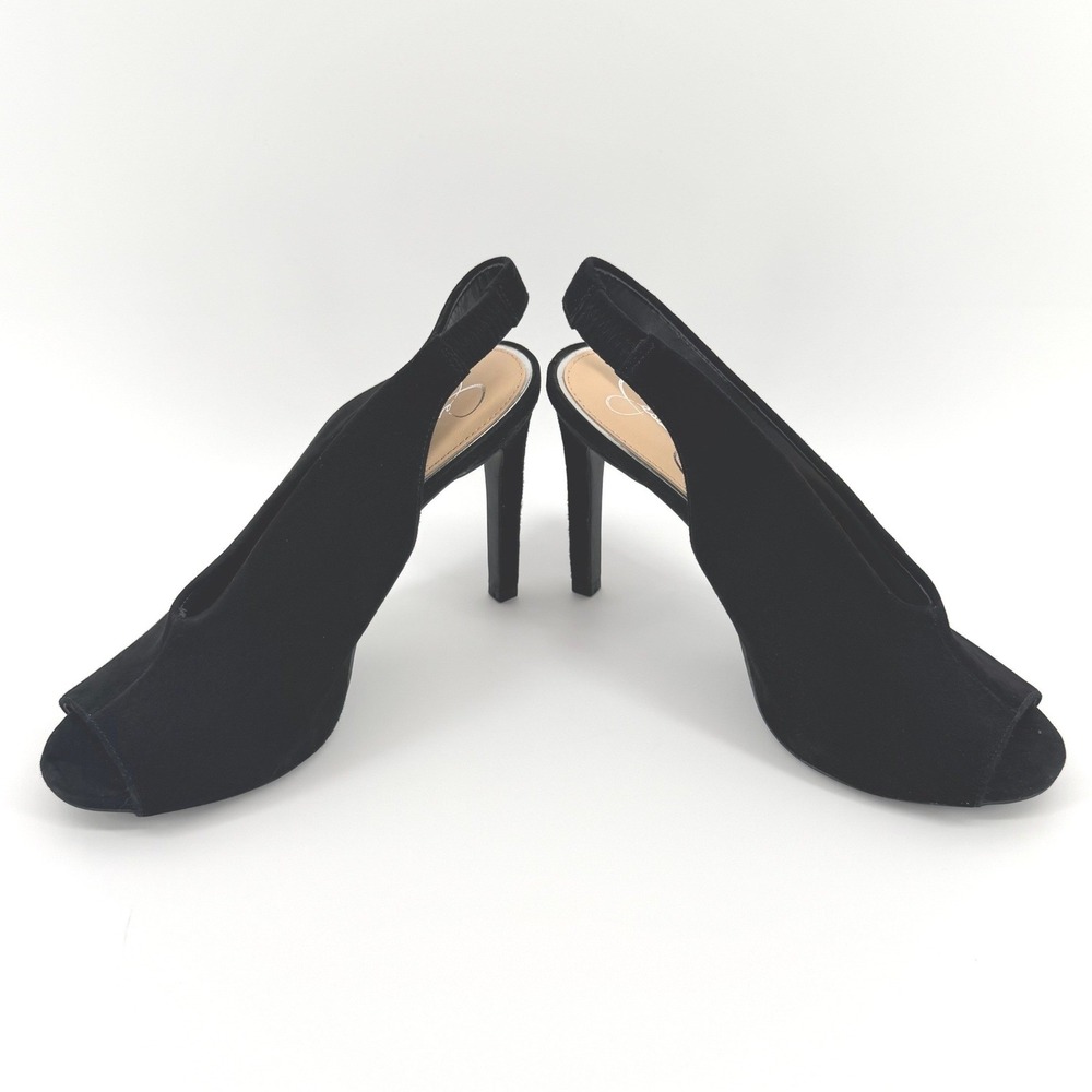 Jessica Simpson Asilla Black Suede Peep Toe Slingback Stiletto Heels Womens 9M